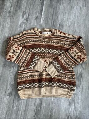 Vintage-Inspired Beige and Brown Sweater